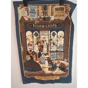 Vintage Britain Travel Tea Towel Fish & Chips England Vista 100% Cotton